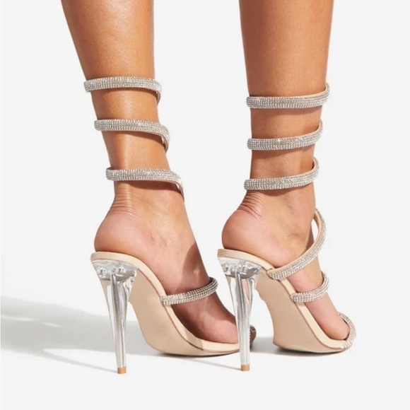 Silver Sparkly Wrap Around Heels - Picture 2 of 7